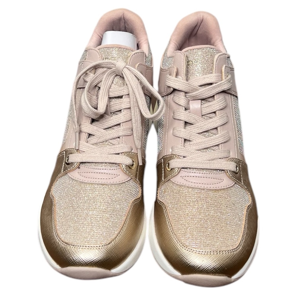 Nwob ALDO Women's Dardoviel Platform Wedge Sneaker Pink And Gold Sz 10